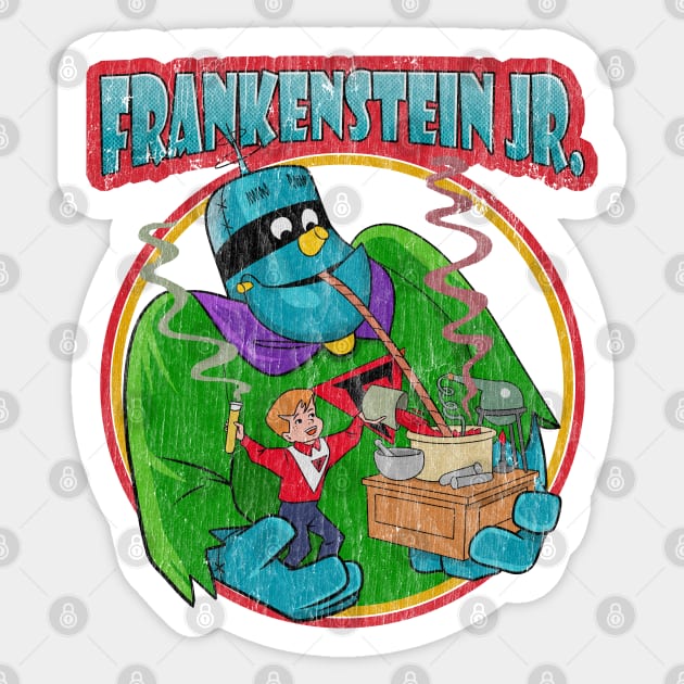 Distressed Retro Frankenstein JR. Sticker by OniSide